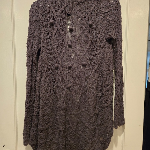 Anthropologie Grey Crocheted Cardigan - Size Small - Picture 4 of 7